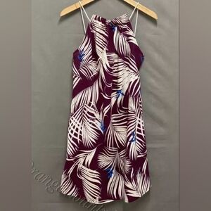 Red and White Leaf Print Halter Dress By Tavik